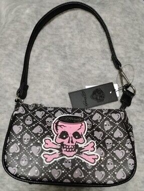Ed Hardy Black & Pink Skull Crossbones Bag